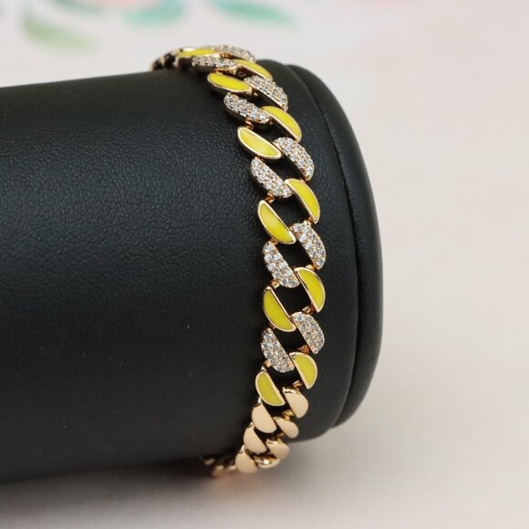 "Rose Gold Bracelet with Yellow Enamel & Sparkling Stone Accents, XPBL0799 - Picture 1 of 12